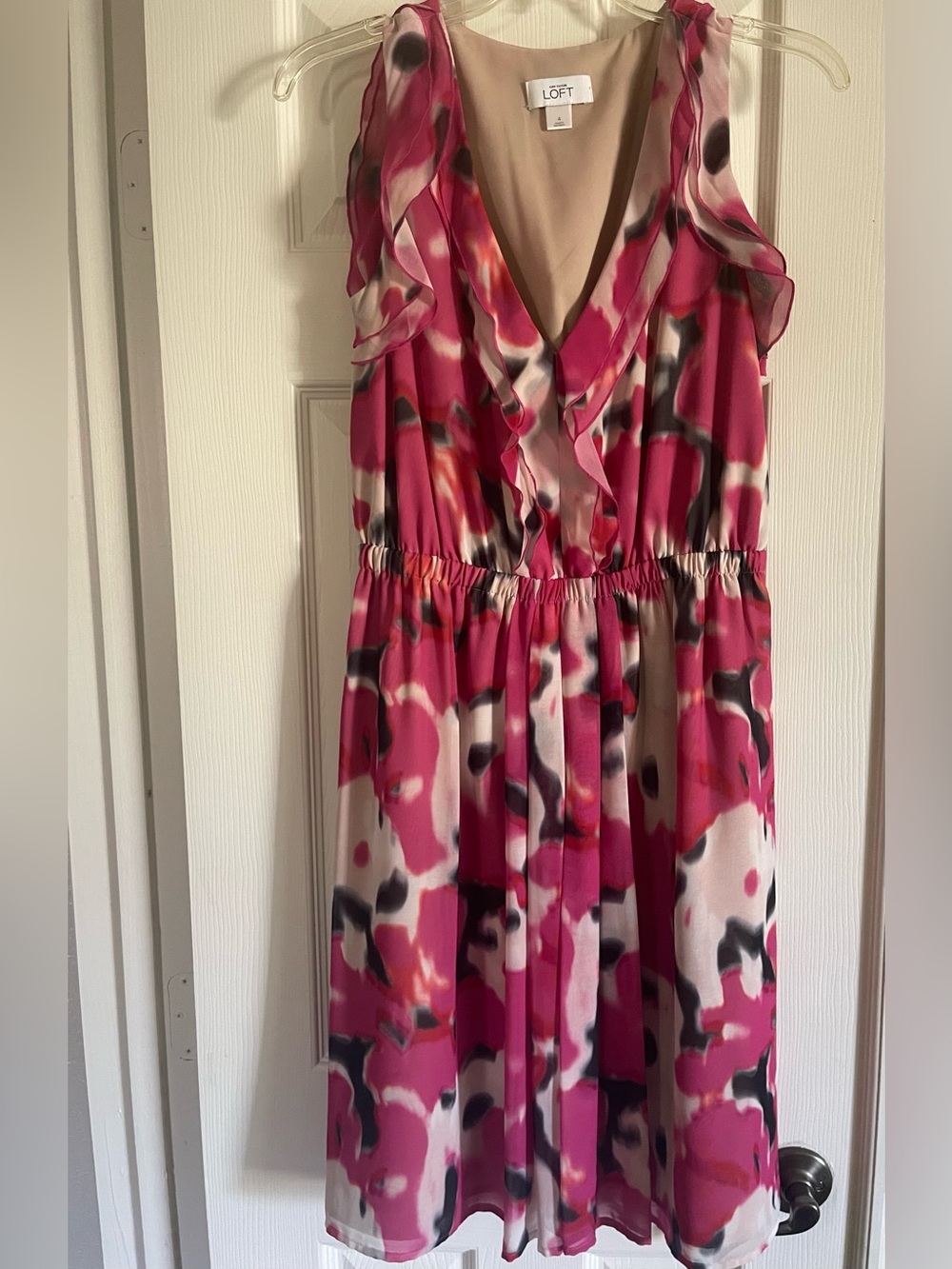 LOFT Fuchsia Pink Abstract Print Maxi Dress